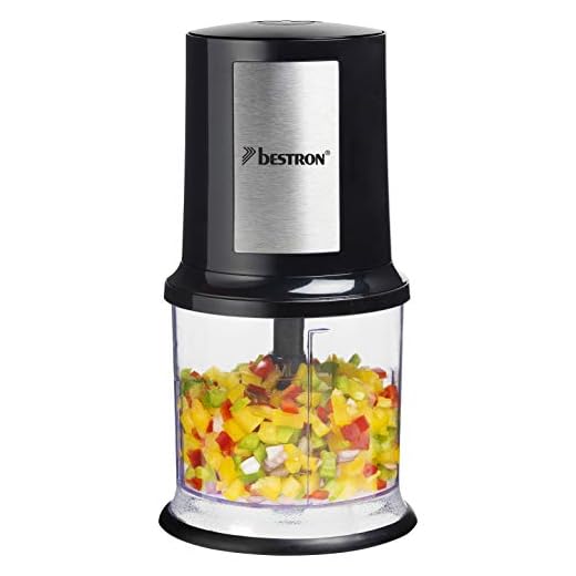 Bestron hachoir électrique, mini hachoir idéal pour les légumes, les oignons, Deux lames de coupe & capacité de 500 ml, Coleur: Noir / Argent