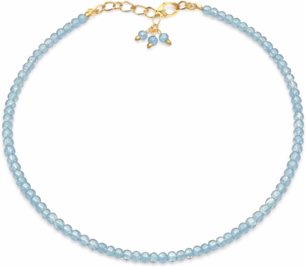 Gempires Aquamarine Beaded Bracelet for Women Men 2.4–2.5 mm | Natural Gemstone Bracelet 6 Carat Approx | Adjustable Gold Plated Chain | March Birthstone | Minimal Stackable Bracelet
