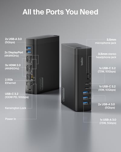 Base USB C Belkin Connect de triple pantalla con soporte 4K y transferencia de 10 Gbps 3
