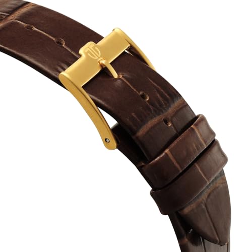 Image of EDGE Titan Monture Quartz Analog with Brown Dial Gold Leather Strap Watch for Men - 1043YL10