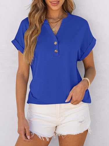 Image of ANRABESS Womens Short Sleeve Henley Tops V Neck Dressy Casual Blouses Summer Trendy Tee Shirts 2026 Vacation Fashion Clothes