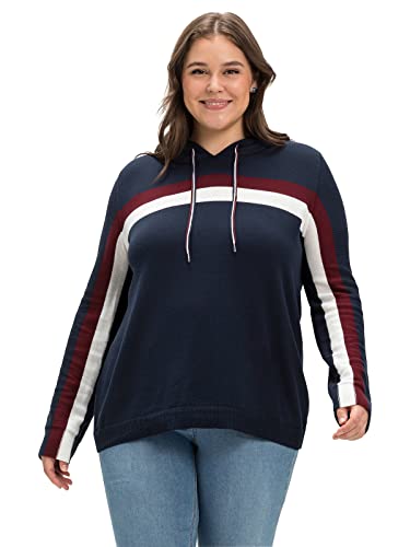 Sheego Damen Große Größen Pullover mit Kapuze und Intarsien-Streifen Freizeitmode sportlich Rundhals-Ausschnitt -