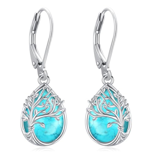 Tree of Life/Cat/Turtle/Butterfly/Flower/Celtic/Turquoise/Moonstone Dangle Earrings for Women Sterling Silver Cute Animals Drop Earrings Jewelry Gifts