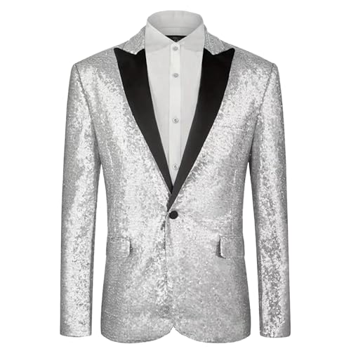 Manteau de fête formel coupe ajustée veste smoking homme bleu argenté L