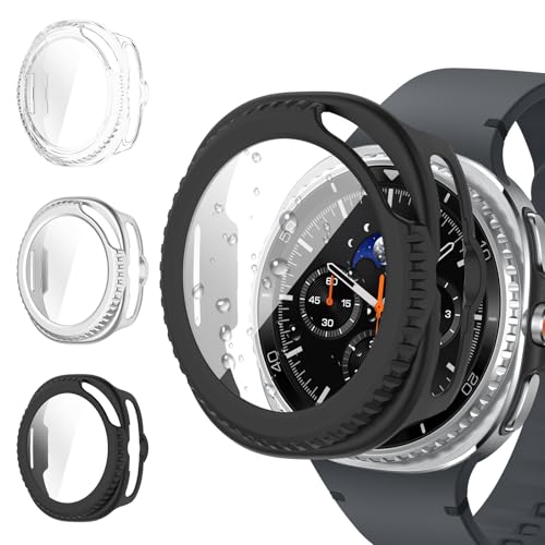 Carcasa Samsung Galaxy Watch 8 de 46mm clásica en plata y negro con protector de pantalla PC