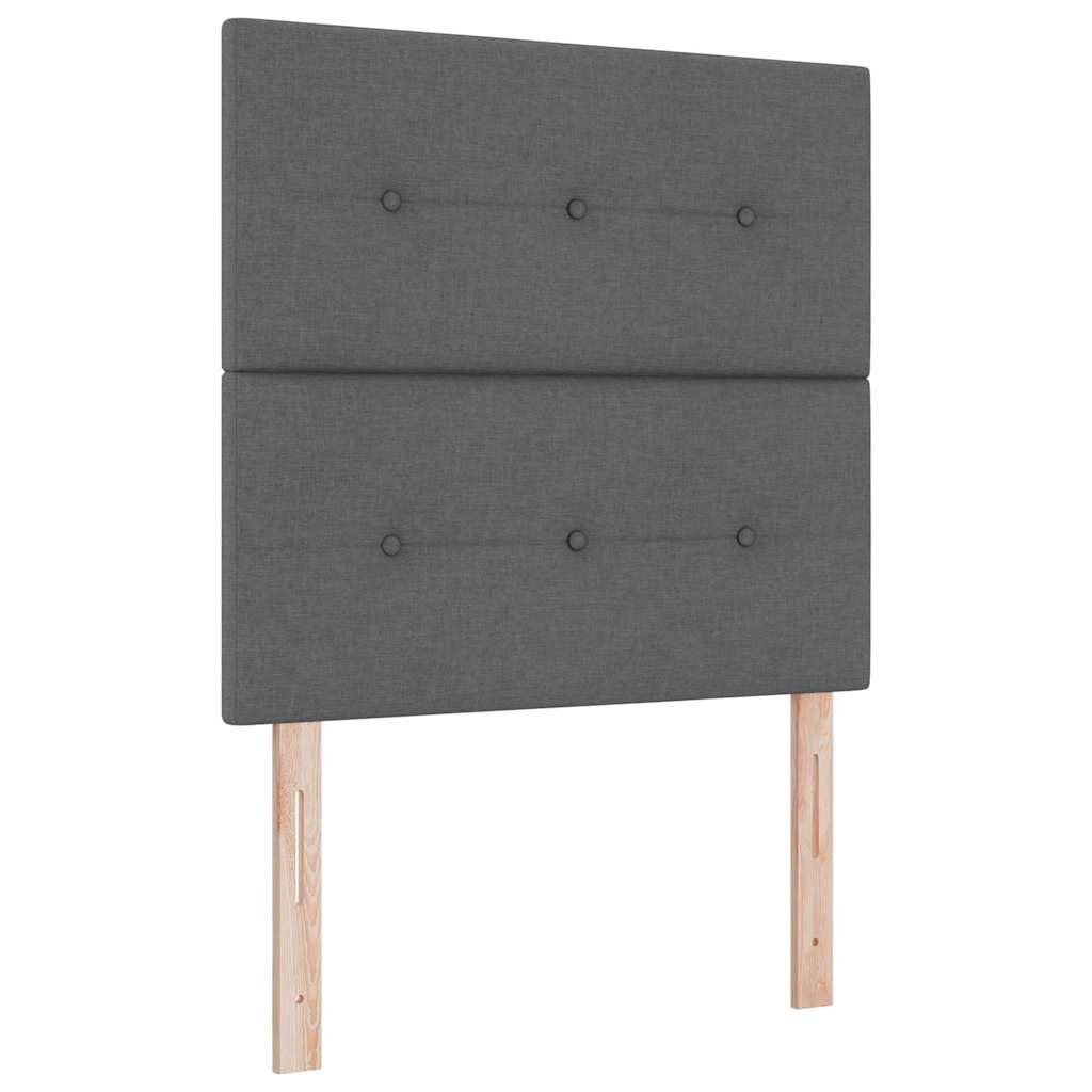 Cama con somier LED gris oscuro con cabecero, 80 x 200 cm, tela, cama de madera maciza con somier y colchón, tiras LED RGB, cabecero ajustable, cama individual compacta para dormitorio