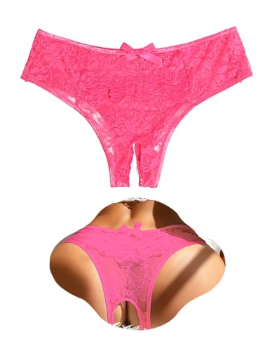 Image of ohmydear Women's Lace French Knickers Plus Size Sexy Sissy Panties Cheeky Bikini Briefs Ladies Hipster Underwear Sheer Mesh Ruffled Pink Thongs for Women UK 22