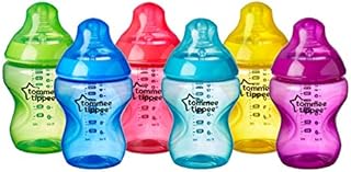 Tommee Tippee Closer to Nature Fiesta Baby Feeding Bottles, Anti-Colic, Slow Flow, BPA-Free - 9 Ounces, Multi-colored, 6 Pack (522597)