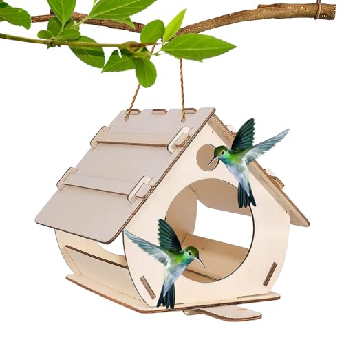 JINGAN Maisonnette à oiseaux, abris d'oiseaux d'extérieur | Mangeoire à oiseaux en bois DIY | Mangeoire à oiseaux domestique pour extérieur Mangeoire à...