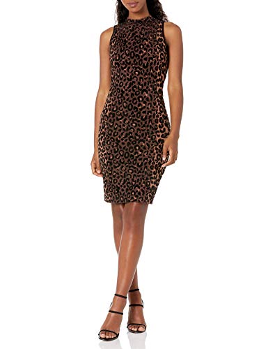 MILLY Women's Textured Cheetah Fitted Dress, Natural Multi, L