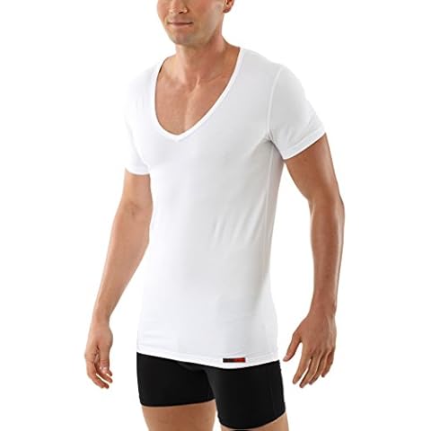 Camiseta Interior Blanca de Manga Corta con Cuello de Pico Profundo Cover