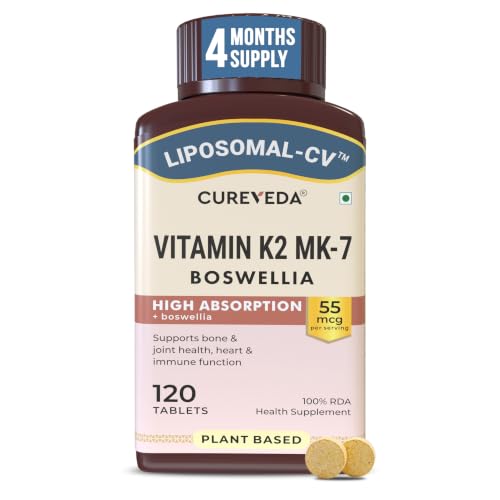 Image of Cureveda Liposomal Vitamin K2 MK-7 55mcg | with Boswellia 25mcg Stronger Bones & Improved Heart Health (120 Tablets)