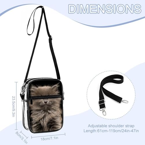 Portrait of Gray Kitten Clear Crossbody Bag Stadium Bag Adjustable Side Shoulder Bags Messenger Bag with 2 Compartments2