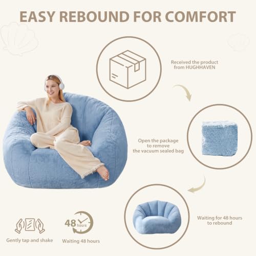 Image of HUGHEAVEN Max Giant Bean Bag Chair, Bean Bag Sofa for Adults & Teens | Oversized Soft Comfy Fluffy Floor Lounge Chair with Armrests, Large Bean Bag Couch for Gaming, Reading & Relaxing