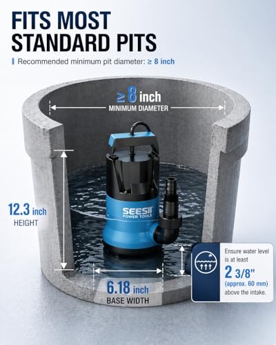 Image of SEESII 1HP Submersible Water Pump, 4755GPH High Flow Sump Pump with 23ft Hose Kit, Anti-Clogging Filter Net for Swimming Pool Hot Tub Pond Basement Rooftop Garden Water Removal