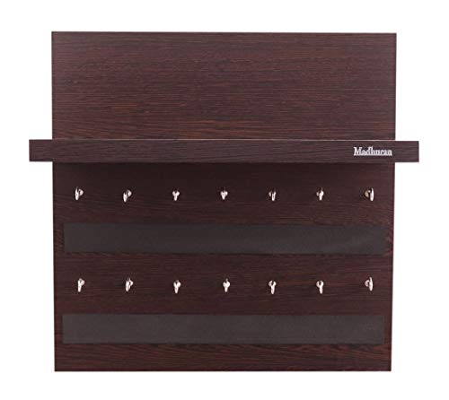 Image of Madhuran Rcbi Engineered Wood Wall Hanging Display Key Holders with Shelf (14 Hooks Wenge) Home, Office, Kitchen, Multipurpose Storage Organizer