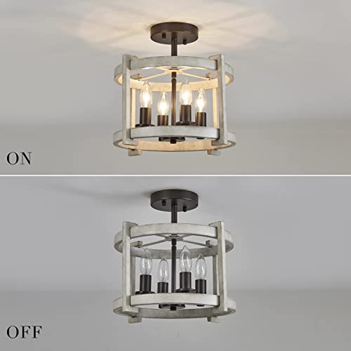 Meixisue 4-Lights Retro Semi Flush Mount Ceiling Light Fixtures,Orb+Oak White,Farmhouse Rustic Vintage Antique Ceiling Light Fixture For Hallway Kitchen Dining Room Bedroom Ul Listed #TOP6