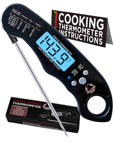 Grill Kings Instant Read Meat Thermometer for Cooking Grill and BBQ Griddle - Waterproof w/Backlight & Calibration for Food, Oven, Air Fryer Accessories, Kitchen Essentials, Stocking Stuffer Gifts