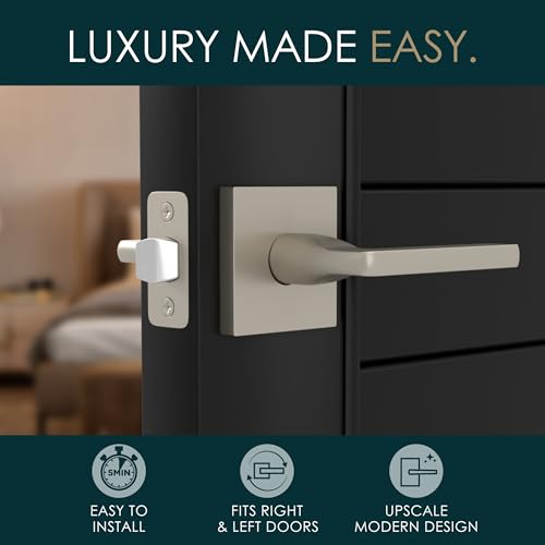 Image of Mega Handles Prime Passage Lever Door Handle for Closet or French Doors, Single Side Door Levers, Fits All Standard Door Sizes, Covered Screws Included - Satin Nickel (1 Pack) 5 inch