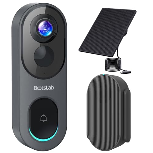 BOTSLAB 5MP Doorbell Camera Wireless Solar Panel,180° Head-to-Toe View Video Doorbell, AI Motion Detection, VR Mode, Battery or Wired Powered, Easy Installation, Weatherproof, No Monthly