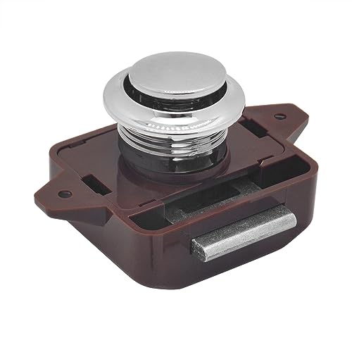 Premium Push Button Catch Lock with Knob for Camper Caravan Push Button Cabinet Cupboard Door Latch Sturdy Zinc Alloy Latch Furniture Lock - Multi Color (Silver-Brown)