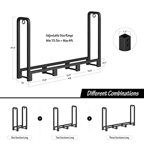 Sunyesyo Firewood Rack Outdoor 4Ft With Waterproof Cover - Heavy Duty Log Rack Indoor Holder, Upgraded Adjustable Fire Wood Racks, Storage Organizer Stand Tool For Fireplace, Black #TOP2
