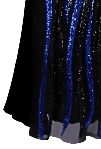 Image of ANGEL FASHIONS Women's Sheer Gold Sequined Black Splicing Evening Dress