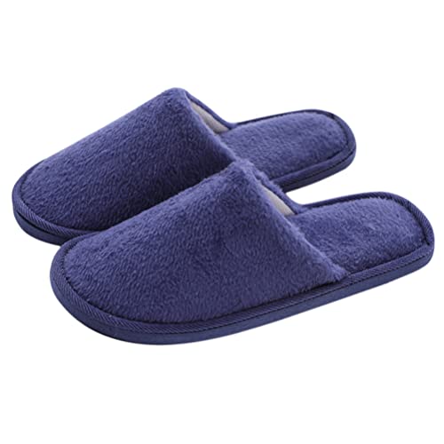Non-slip Warm Cotton Slippers for Men and Women Plush Indoor Floor Shoes Dark Blue Fits Cozy Winter Comfort for Home Use
