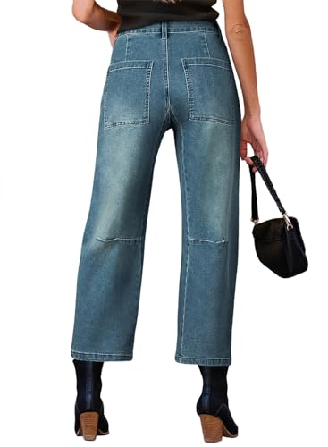 Image of EVALESS Barrel Jeans Women Baggy Stretchy Cropped Denim Pants