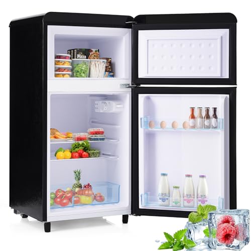 Frigorífico-congelador de doble puerta de 72 L, congelador superior, 120 kWh/año, control de temperatura ajustable, luz LED,Black