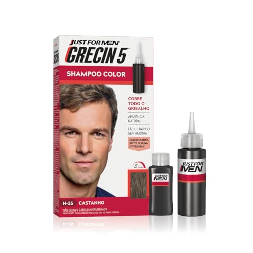 Just For Men Grecin 5 Shampoo Tonalizante para Cabelo, Aparência Natural, Cor H35, Castanho, 60ml