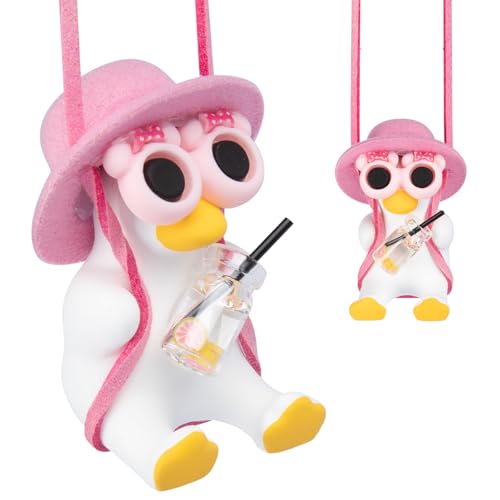 Swinging Duck Car Hanging Ornament Pink Car Rear View Mirror Accessories Funny Car Accessories Cool Hanging Duck for Car Mirror Cute Cars Decor Decor Pendant for Women Men