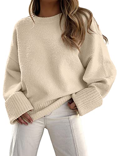LOGENE Women's Oversized Sweater Crewneck Long Sleeve Soft Fuzzy Knit Pullover Sweaters 2025 Fall Winter Warm Tops Clothes