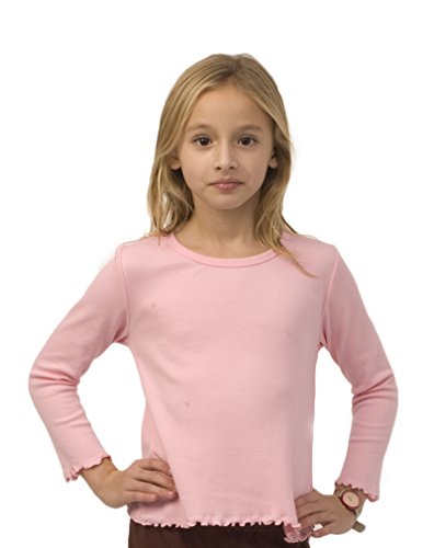Monag Lettuce Edge Long Sleeve T-Shirt, Toddler Girly Tops, Blank tees, 6Y Pink