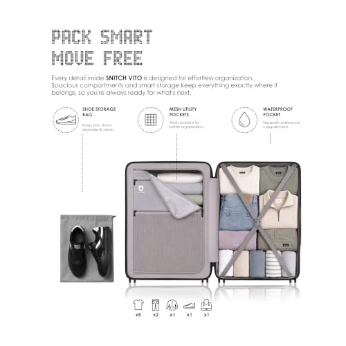Image of SNITCH VITTO Cabin Size Light Grey Polycarbonate Hard Travel Suitcase - Small Trolley Bag & Luggage with 8 Wheels, Premium Lock, Wet Pouch & Free Shoe Bag