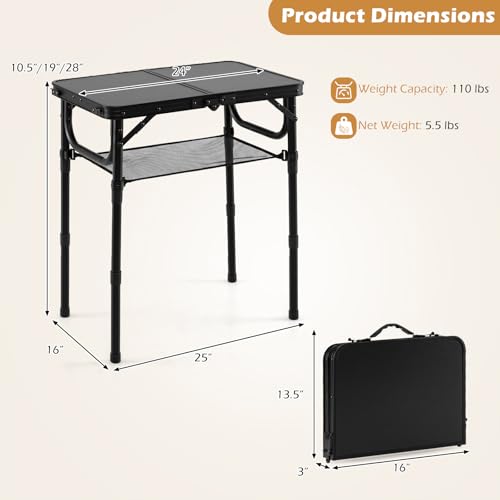 GIANTEX Mesa de Camping Plegable de Aluminio 25 x 16 pulgadas con 3 Alturas Ajustables y Red de Almacenamiento, Ligera y Portátil para Exterior miniatura 3