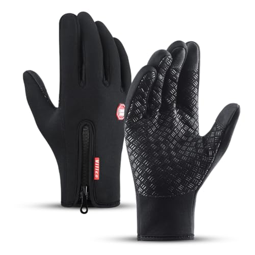 Gcbiger Winterhandschuhe für Herren & Damen,Touchscreen Anti-Rutsch-Handschuhe Winddichte Thermo-Sporthandschuhe zum Laufen Radfahren Wandern Fahren Klettern (Schwarz, M)
