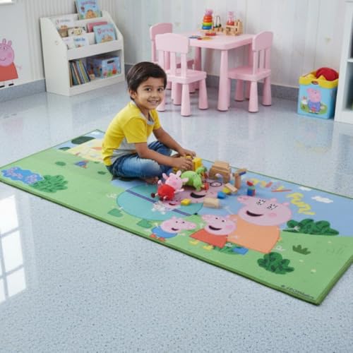 Image of Athom Living Peppa Pig Family Runner Carpet, 2x4.5 ft, Anti-Skid Backing, Perfect for Kids Bedroom and Playroom