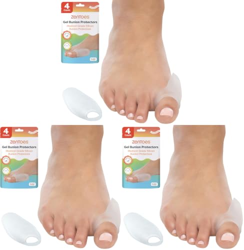 Image of ZenToes Bunion Pads for Women and Men - Gel Cushions for Big Toe Relief, Reusable Bunion Corrector Guards for Blister Prevention and Foot Support, 4 Count (Pack of 3)