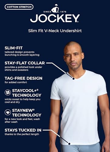 Image of Jockey Men's Undershirt Slim Fit Cotton Stretch V-Neck Undershirt - 2 Pack