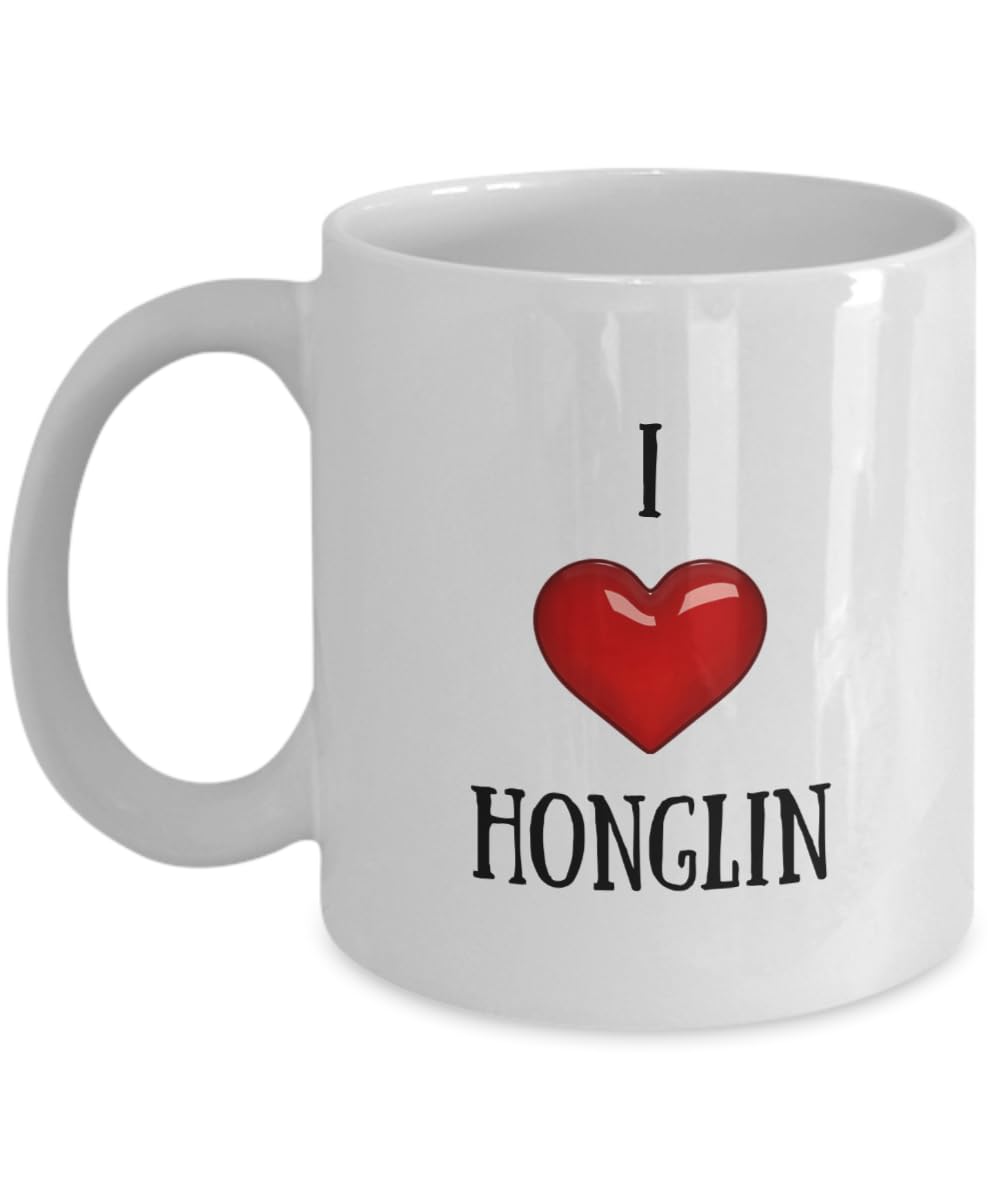 I Love Honglin Coffee Mug - Personalized Cup with Name Honglin, Customized Birthday/Christmas/Holiday Gift Idea for Honglin 11oz Playful Fox PFX42B
