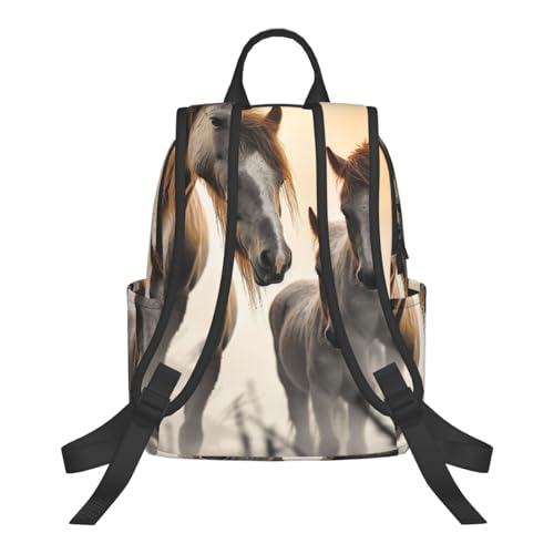 Casual Backpack for Women Men Two Horses in the Fog Lightweight Daypack Large Capacity Nurse Bag3
