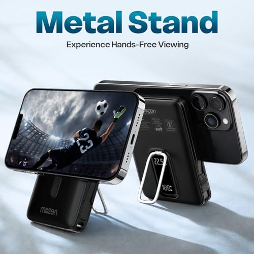Image of Mozen Surge Air X1 (2-in-1) Wired+Wireless Power bank /MagSafe PowerBank 10000mAh Slim Design with Built-in Display,Stand&Cable, 22.5W Type-C Input /Output+18W USB-A,15W Qi Wireless for Android&iPhones.