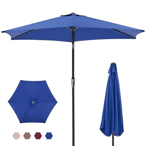 OLIXIS 7.5ft Patio Umbrella with Tilt and Crank Button & 8 Sturdy Ribs Waterproof, Patio Table...