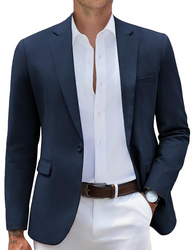 COOFANDY Mens Blazer Jacket Slim Fit Casual Sport Coats One Button Business Suit Jacket Navy Blue, 3X-Large