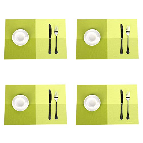 Jaritto Set de Table Lot de 4 Napperons Tressés en PVC Lavables Antidérapant Resistant à la Chaleur Décor Restaurant Salle à Manger Vert Cover