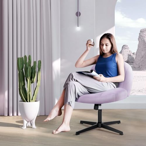 Armless Office Desk Chair No Wheels,Ergonomic Criss Cross Legged Computer Chair with Fabric Padded, Height Adjustable Wide Seat Vanity Chair,Mid Back Task Chair for Home, Bedroom (Pink)