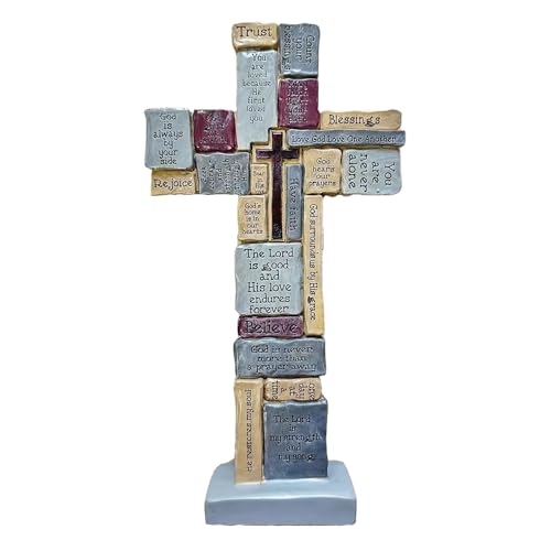 Imerance Croce da parete ispiratrice in resina, crocifisso cristiano da 30,5 cm, preghiera e trasmissione della felicità con amore e fiducia, croce religiosa, decorazione per la casa