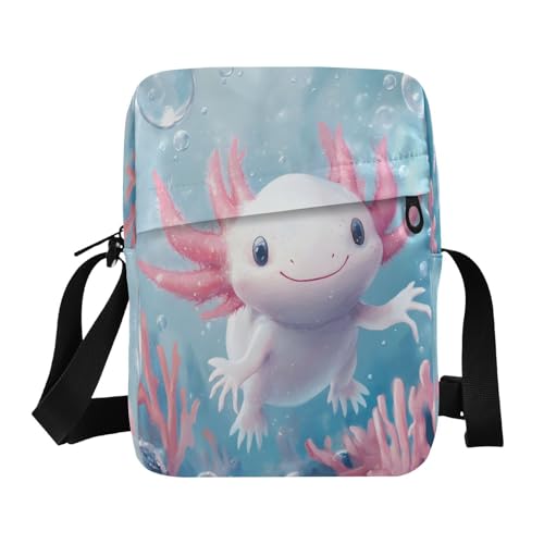 Crossbody Bag Cute Axolotl Undersea Messenger Bag for Women Men Purse Shoulder Bag Satchel Bag with Adjustable Strap 214B8859
