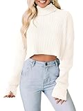 PRETTYGARDEN Women's 2025 Fall Winter Turtleneck Cropped Sweater Causal Ribbed Knit Long Sleeve Pullover Jumper Tops(White, Small)